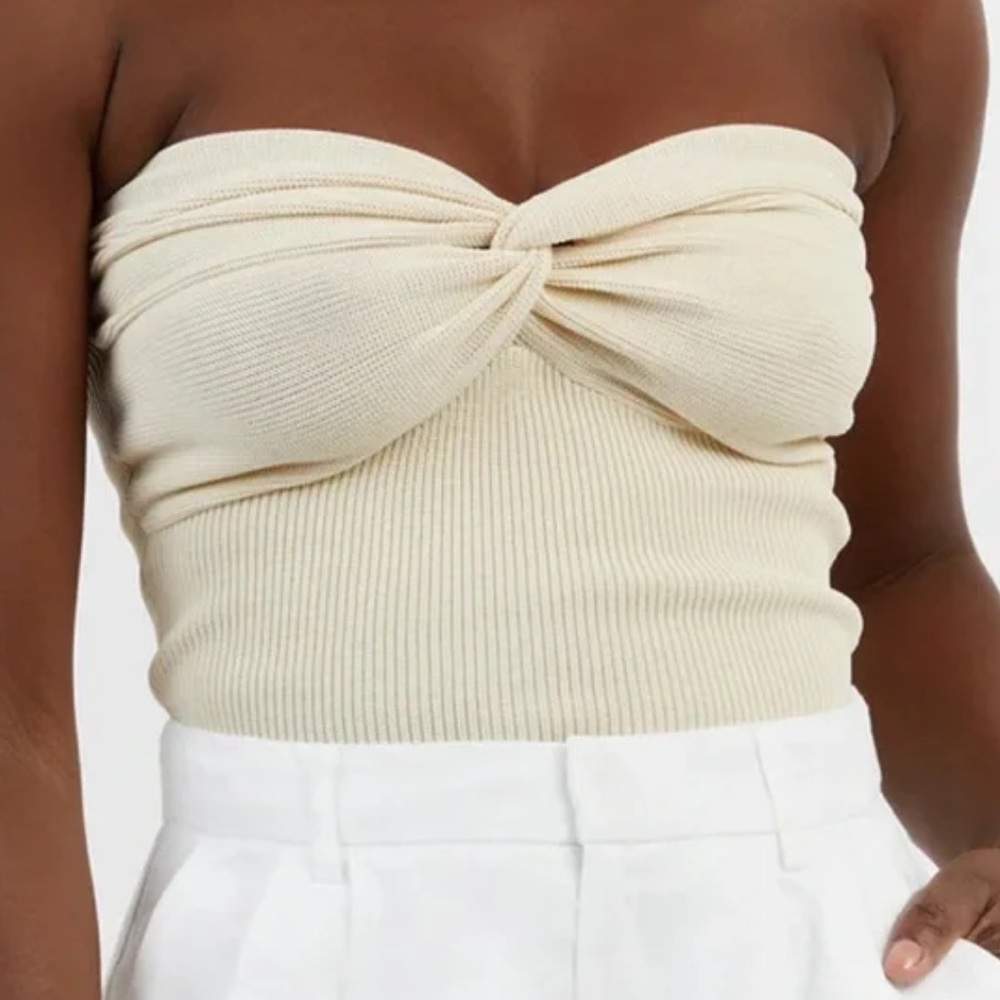 DISSH Beige Strapless Twist-Front Top size US 4